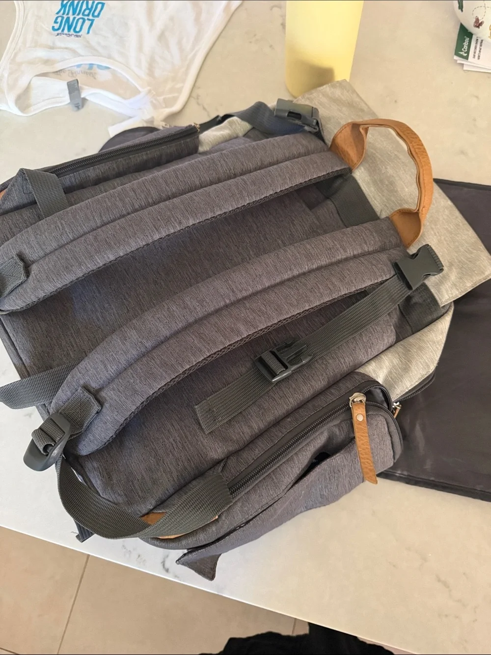 Eddie Bauer Two-Tone Gray Canvas baby Backpack - diaper bag